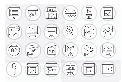 Delgado línea píxel Perfecto íconos desde visual conjunto con 24 128x128 íconos vector