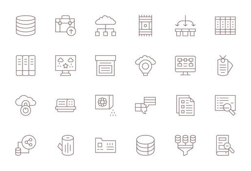 Data Management featuring 24 High Resolution Icons in Thin Line Design vector