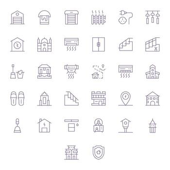 32 Display Perfect Icons themed around House in Retina Ready Thin Line format vector