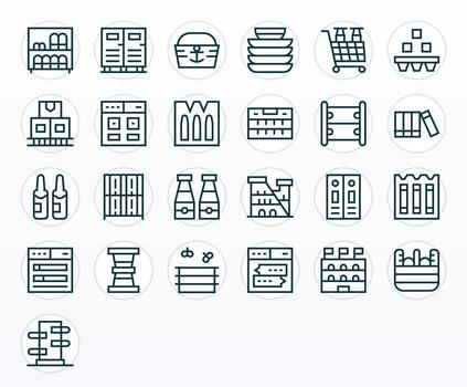 Containers featuring 25 128x128 Icons in Regular Line Design vector