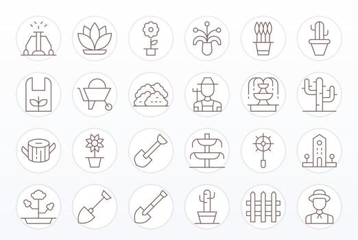 Landscaping Icon Set with 24 Thin Line 128x128 Pixel Aligned Graphics vector