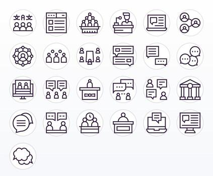 Forum Professional Set with 25 Regular Line Pixel Optimized 256x256 Icons vector