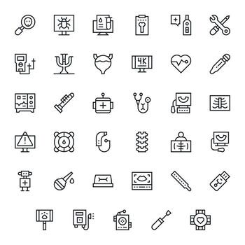 Diagnostic Graphics Pack including 35 Regular Line High Resolution Display Perfect Icons vector