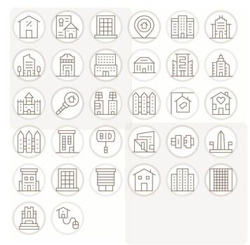32 Thin Line Pixel Optimized Vectors for Real Estate Theme