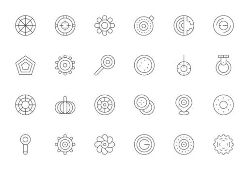 24 íconos para concéntrico optimizado en cuadrícula equipado alto resolución Delgado línea resolución vector