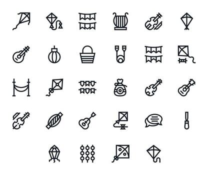 28 Bold Line Grid Fitted Icons tailored for String 128x128 interface vector