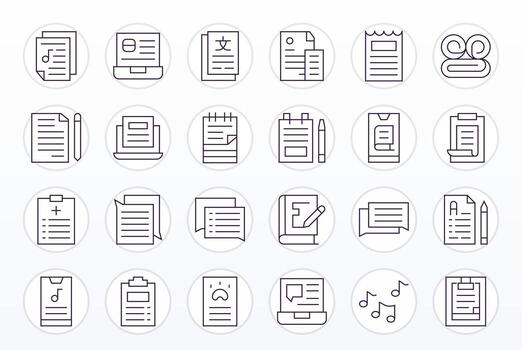 Notes Complete Package with 24 256x256 Thin Line Editable Icons vector