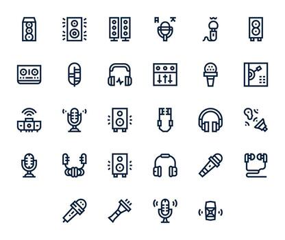28 píxel optimizado negrita línea íconos diseñado para audio equipo interfaz vector