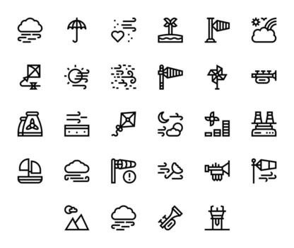 28 Pixel Optimized Icons themed around Wind in 128x128 Bold Line format vector