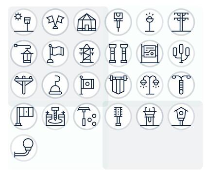 Pole Visual Pack containing 25 Regular Line Pixel Aligned Icons vector