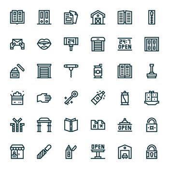 36 Icons inspired by Open in Pixel Aligned High Resolution Bold Line quality vector