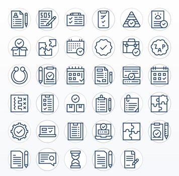 Complete Icon Collection featuring 35 Pixel Optimized 256x256 Regular Line Designs vector