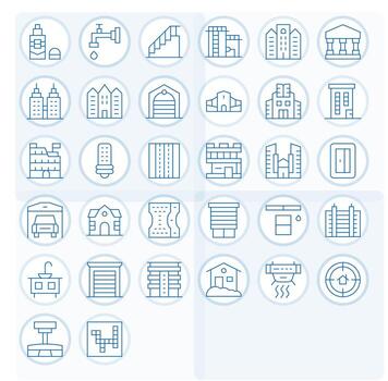 Residential Icon Set with 32 Thin Line 64x64 Display Perfect Graphics vector