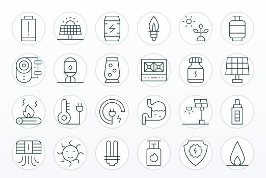 24 High Resolution Thin Line Icons for Energy with Editable precision vector