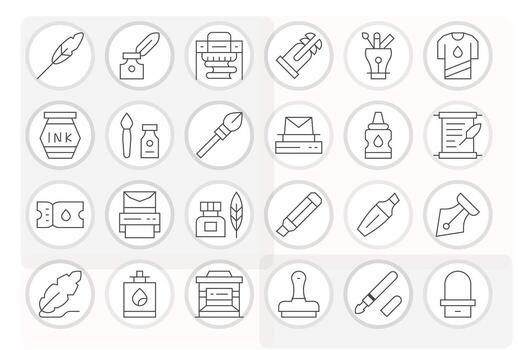 tinta diseño íconos presentando 24 cuadrícula equipado Delgado línea estilo vector