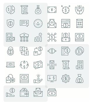 40 píxel optimizado íconos temática alrededor moneda en alto resolución Delgado línea formato vector