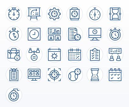 25 Regular Line Icons for Project Management in crisp 256x256 Grid Fitted resolution vector