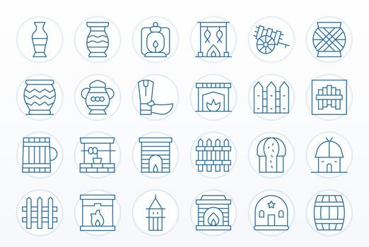 Rustic Icon Library with 24 Thin Line 128x128 Display Perfect Designs vector