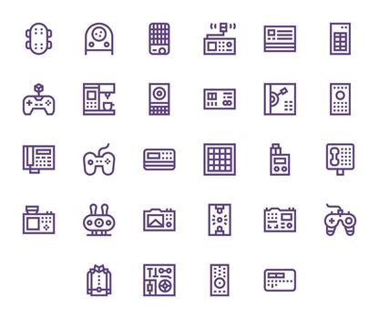 28 monitor Perfecto íconos temática alrededor botones en 64 x 64 negrita línea formato vector