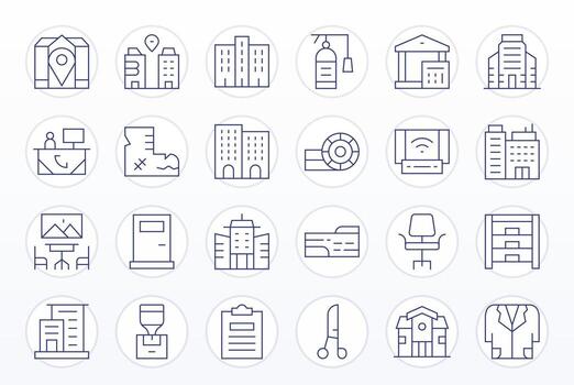 24 256x256 píxel optimizado íconos para oficina en Delgado línea tema vector