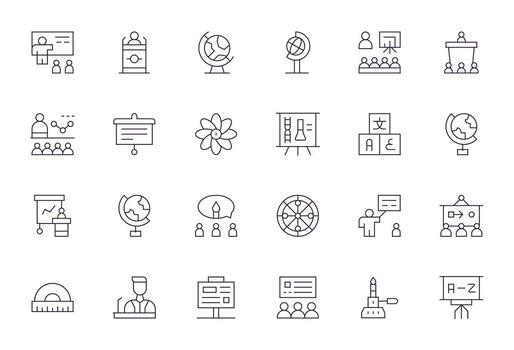 Teaching Comprehensive Bundle with 24 Display Perfect Thin Line 256x256 Icons vector