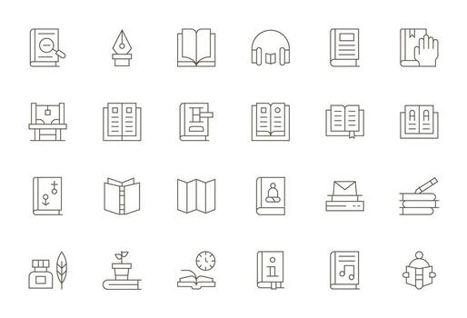 libro monitor Perfecto conjunto con 24 alto resolución Delgado línea íconos vector