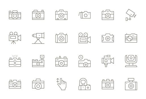 24 256x256 Editable Icons for Digital Camera in Thin Line Theme vector