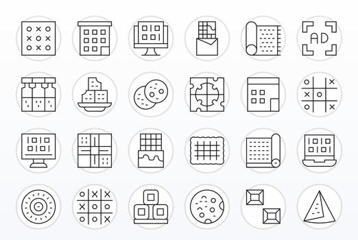 cuadrícula moderno colección con 24 Delgado línea alto resolución monitor Perfecto íconos vector