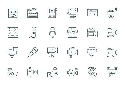 grabación dispositivo moderno colección con 24 Delgado línea 128x128 monitor Perfecto íconos vector