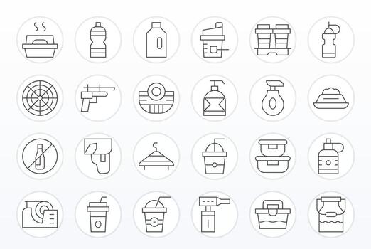 24 128x128 Thin Line Icons for Plastic with Pixel Optimized precision vector