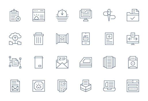 24 Pixel Optimized 64x64 Icons for File Management in elegant Thin Line design vector