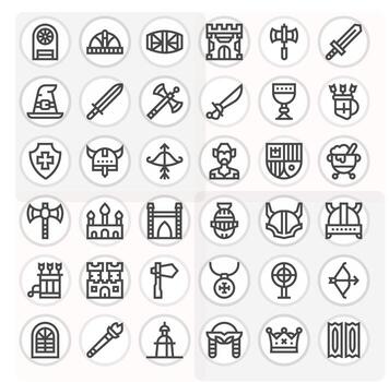 Medieval Icon Set with 36 Bold Line 256x256 Grid Fitted Graphics vector