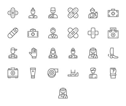 Bandage Pixel Optimized Set with 25 128x128 Regular Line Icons vector