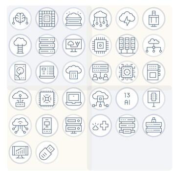 informática icono caja de herramientas presentando 32 píxel Perfecto retina Listo Delgado línea elementos vector