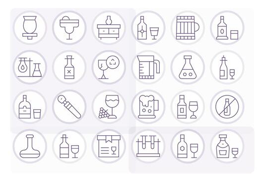 Glassware Icon Set with 24 Thin Line 64x64 Pixel Aligned Graphics vector
