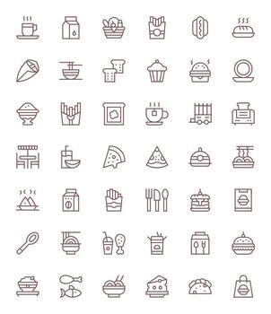 42 Regular Line Icons designed for Lunch in 256x256 Detail Enhanced format vector