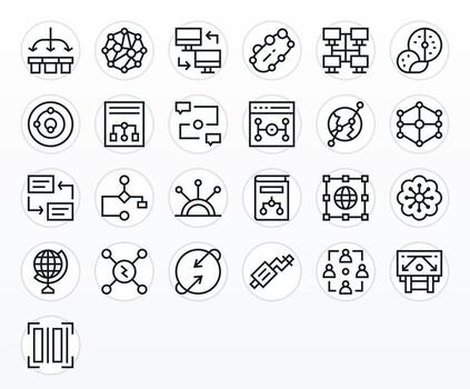 datos fluir presentando 25 retina Listo íconos en regular línea diseño vector