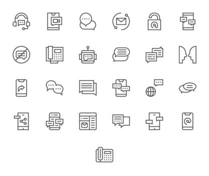 25 Retina Ready Regular Line Pixel Optimized Icons for Messaging Projects vector
