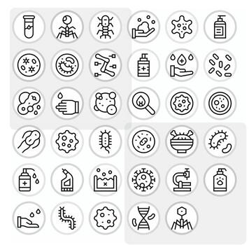 regular línea píxel optimizado íconos desde bacterias conjunto con 35 alto resolución íconos vector