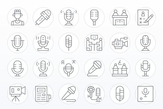 Interview Ultimate Package with 24 64x64 Thin Line Grid Fitted Icons vector