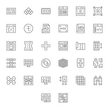 32 Thin Line Pixel Optimized Icons tailored for Layout 128x128 interface vector