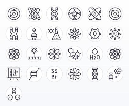 25 Regular Line Display Perfect Icons for Molecule Graphics vector