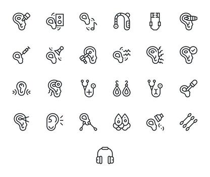Ear Scalable Set featuring 25 Display Perfect Regular Line 256x256 Icons vector