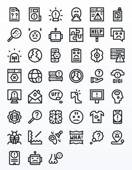 45 Icons inspired by Problem in Grid Fitted High Resolution Bold Line quality vector
