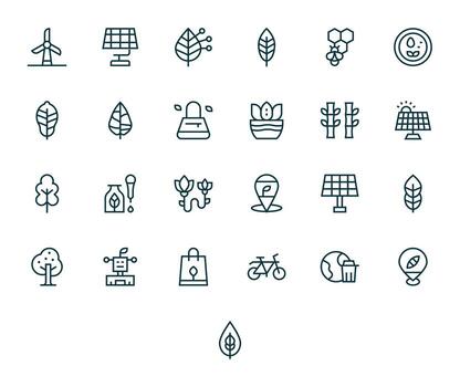 Eco Design Icons featuring 25 Display Perfect Regular Line Style vector