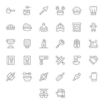 32 Thin Line Pixel Optimized Designs for Baking 128x128 Icons vector