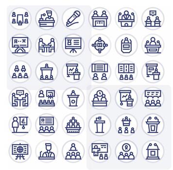 Seminar Comprehensive Bundle with 36 Pixel Optimized Bold Line 64x64 Icons vector