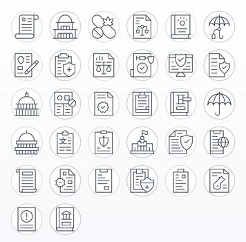 política presentando 32 alto resolución íconos en Delgado línea diseño vector