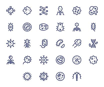 Microbe Icon Toolkit featuring 28 Grid Fitted 64x64 Bold Line elements vector