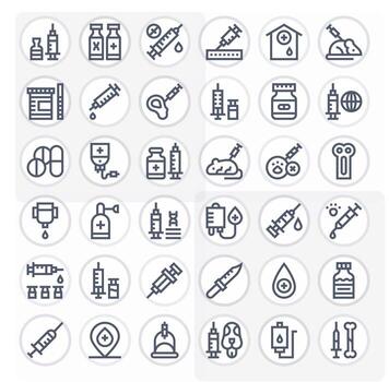 Injection Icon Set with 36 Bold Line 256x256 Grid Fitted Graphics vector